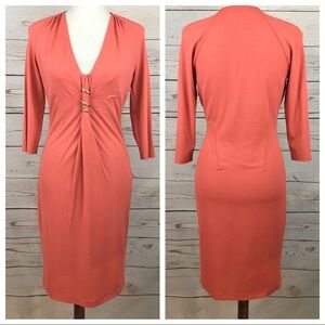 Roberto Cavalli Pink Coral Gold 3/4 Sleeve Sheath Dress